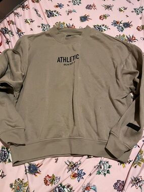 Athletic Crewneck Sweatshirt in Taupe - Relaxed Women's Pullover well worn